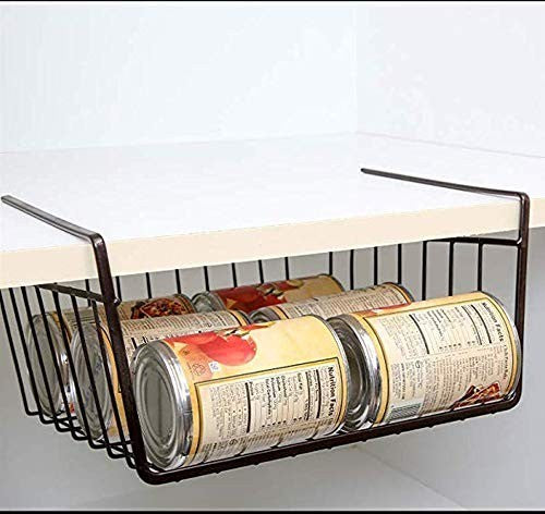 GoHooked black powder coated iron under shelf basket holding cans, set of 3