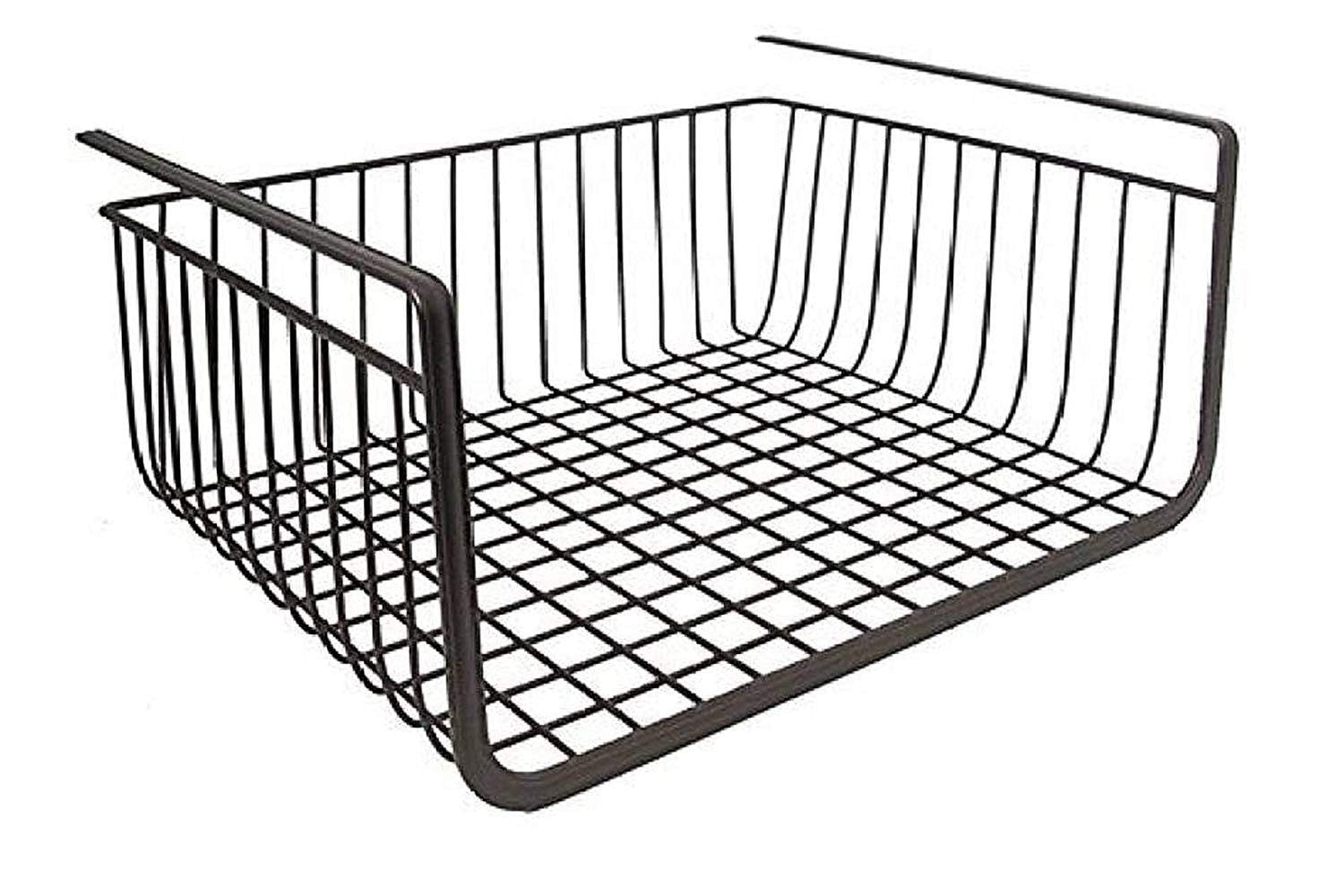 GoHooked black powder coated iron under shelf basket, 16 inch, for kitchen and pantry storage. Set of 3.