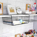 GoHooked black powder-coated iron under shelf basket, 16-inch, for kitchen and pantry storage. Set of 2.