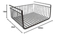 Go Hooked black powder-coated iron undershelf organiser basket with grid design. Dimensions: 40.6cm L x 24cm D x 13cm H.