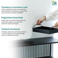 Go Hooked black iron vanity tray with handles, perfect for organizing perfumes, cosmetics, and jewelry.