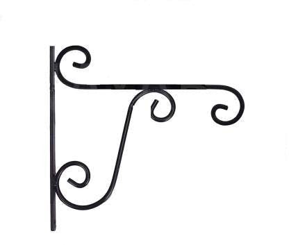GoHooked black iron wall-mounted bracket for hanging flower pots, lanterns, and garden decor with a curved design.