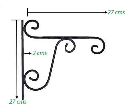 GoHooked black iron wall-mounted plant hook with decorative scroll design and 27cm dimensions for garden decor.