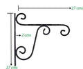 GoHooked black iron wall-mounted plant hook with decorative scroll design and 27cm dimensions for garden decor.