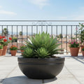 GoHooked black polymer lotus bowl planter with drainage, 25 inch, for indoor/outdoor plants.