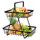 Go Hooked Counter-top 2 Tier Fruit Basket ideal for Dining Table, Centre Table | Metal Fruit Bowl or Bread Basket Vegetables Storage Organizer Holder (Black)