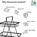 GoHooked black metal 2-tier fruit basket with open wire design for countertop storage. Durable and easy to clean.