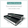 GoHooked black metal 2-tier standing organizer rack for spices, cosmetics, and bathroom essentials. Dimensions: 31cm L x 20cm W x 8cm H.