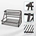 GoHooked black metal 2-tier standing rack organizer with thick wire grid, ideal for spices, bathroom essentials, or makeup.