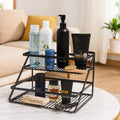 GoHooked black metal 2-tier standing rack organizer with toiletries and cosmetics