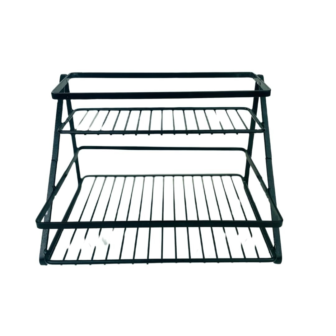 GoHooked black metal 2-tier standing rack organizer for spices, bathroom essentials, or cosmetics.