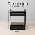 GoHooked black metal 2-tier standing rack organizer with perforated shelves. Ideal for countertop, bathroom, or vanity storage.