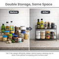 GoHooked black metal 2-tier wire storage rack organizer for countertop use, holding jars and bottles.