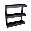 GoHooked black metal 3-tier wall-mounted storage shelf rack for bathroom or pantry organization.