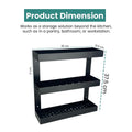 Go Hooked black metal 3-tier wall-mounted storage shelf rack for pantry, bathroom, or kitchen organization.