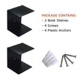 GoHooked black heavy duty iron wall mounted book shelves, set of 2. Includes screws and anchors.