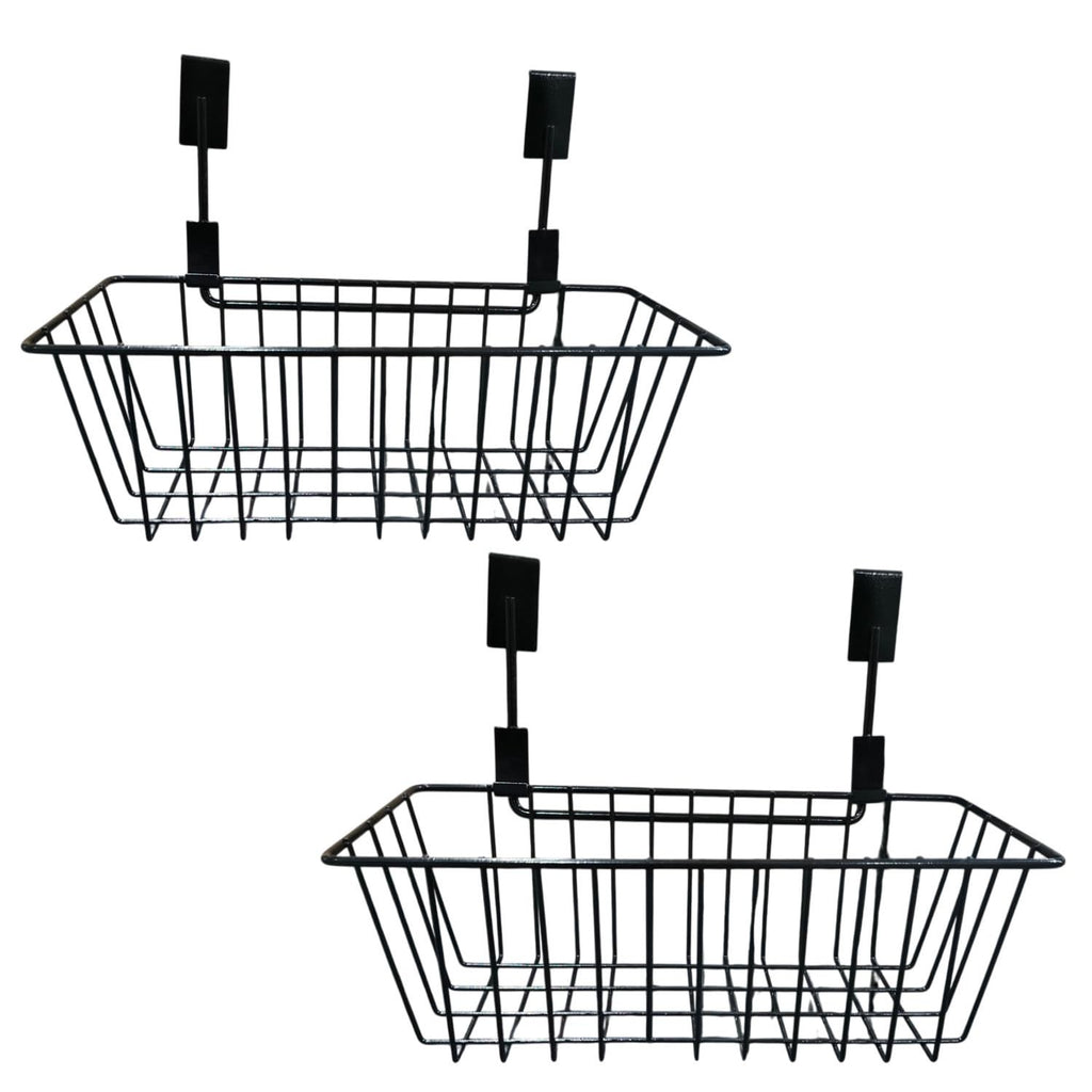 GoHooked black metal wire cabinet door organizer basket, pack of 2. Ideal for kitchen or pantry storage.