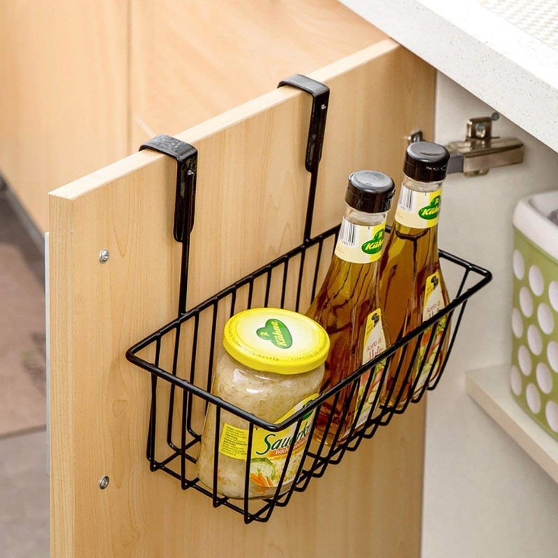 GoHooked black metal multipurpose cabinet door organiser basket rack holder with jar and bottles