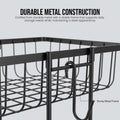 Close-up of the GoHooked black iron 2-tier fruit basket showing the sturdy metal wire frame and durable construction.