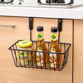 GoHooked black metal over door hanging basket organizer with jar and bottles