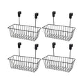 GoHooked black metal over door hanging basket organizer, pack of 4. Ideal for cabinets, bathrooms, and bedrooms.