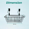 GoHooked black metal hanging storage basket with dimensions 24cm x 12cm x 20cm, ideal for kitchen cabinets.