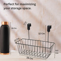 GoHooked black metal hanging storage basket with over-the-door hooks, perfect for kitchens or cabinets.