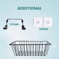 GoHooked black metal hanging storage basket with stand and hooks for cabinet doors