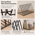 Go Hooked black coated steel triangular magazine rack with 9 slots for organizing books and documents.