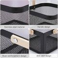GoHooked black metal mesh storage basket with wooden handle, 37cm. Multipurpose organizer for home, office, bathroom.