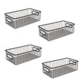 GoHooked black metal wire grid pantry organizer baskets with handles, set of 4. Ideal for food storage.