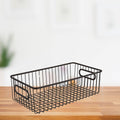 GoHooked black metal wire grid pantry organizer basket with handles, 16" L