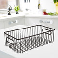 GoHooked black metal farmhouse pantry basket with wire grid design and integrated handles. Ideal for food storage.