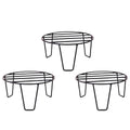 GoHooked black metal round plant pot stands (Pack of 3) with slatted tops and curved legs.