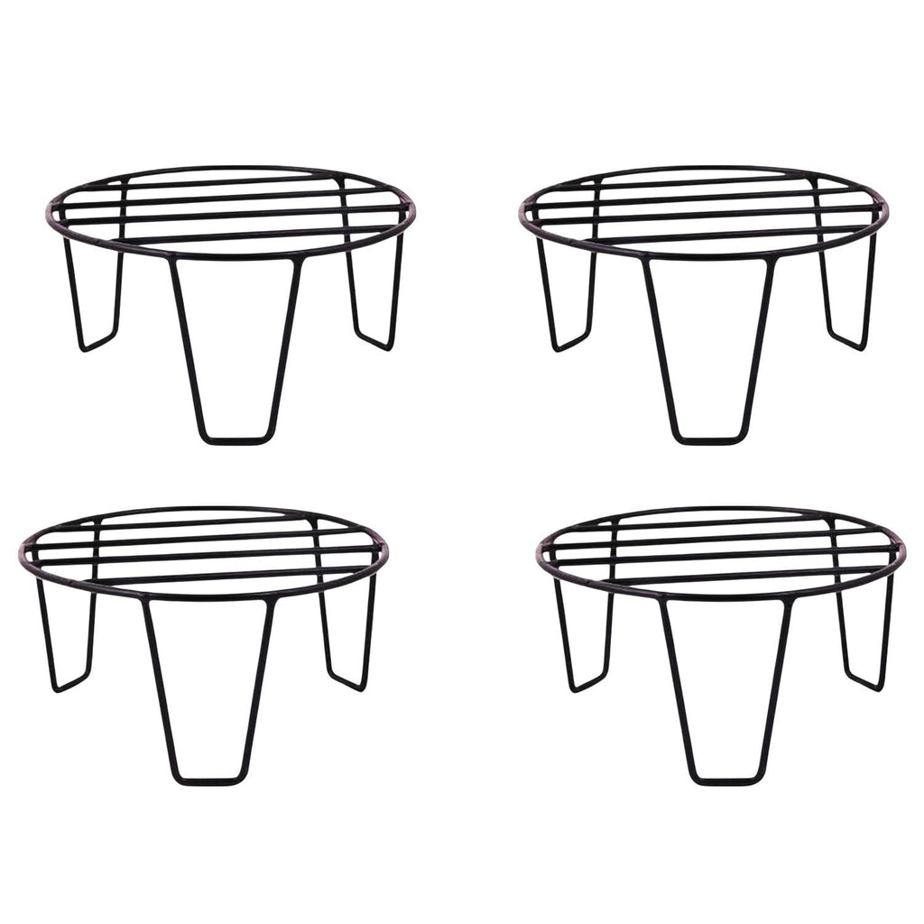 GoHooked black metal plant pot stands (pack of 4) with a slatted circular top and sturdy legs.