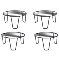 GoHooked black metal plant pot stands (pack of 4) with a slatted circular top and sturdy legs.