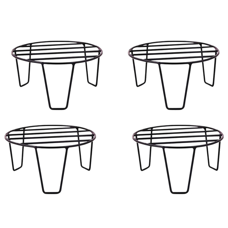 GoHooked black metal plant pot stands (pack of 4) with a slatted circular top and sturdy legs.