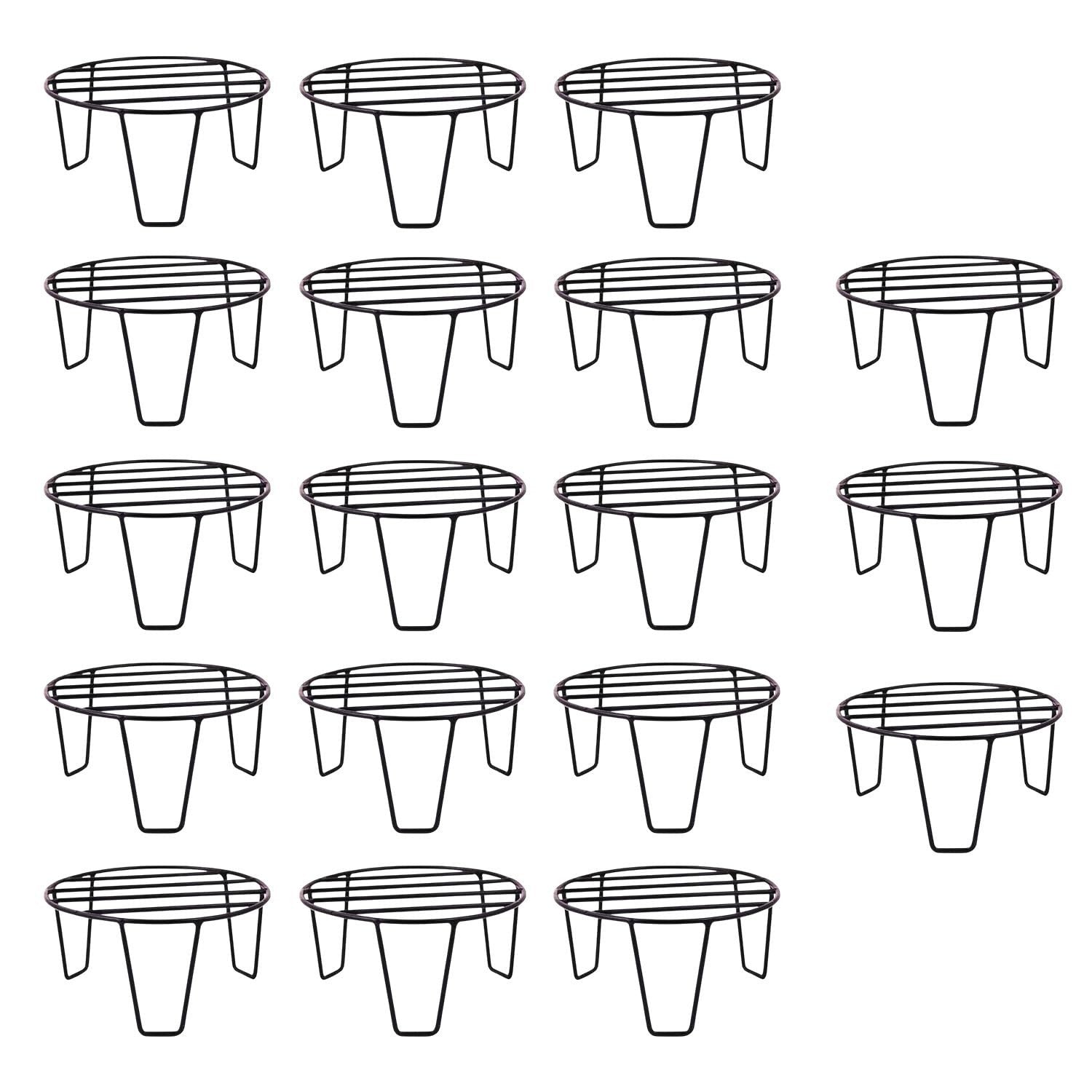 GoHooked black metal round plant pot stands, pack of 18. Sturdy, rust-proof, no assembly required.
