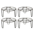 GoHooked set of 4 black metal round plant pot stands, 8" diameter, 4" height, rust-proof design.