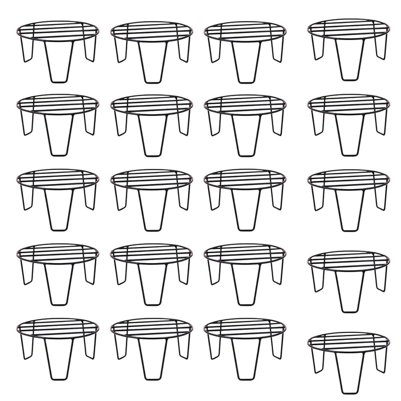 GoHooked black metal plant pot stands, pack of 20. Sturdy, rust-proof, no assembly required. 8-inch diameter.