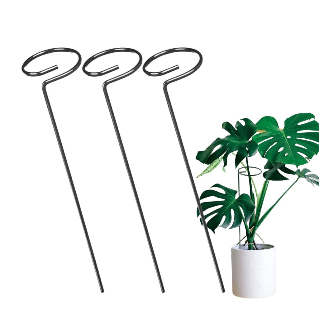 GoHooked 16-inch black powder-coated steel plant stakes with loop-top design for supporting single-stem flowers.