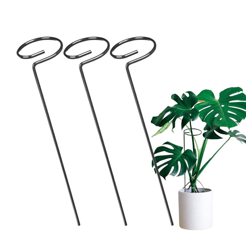 GoHooked 16-inch black powder-coated steel plant stakes with loop-top design for supporting single-stem flowers.