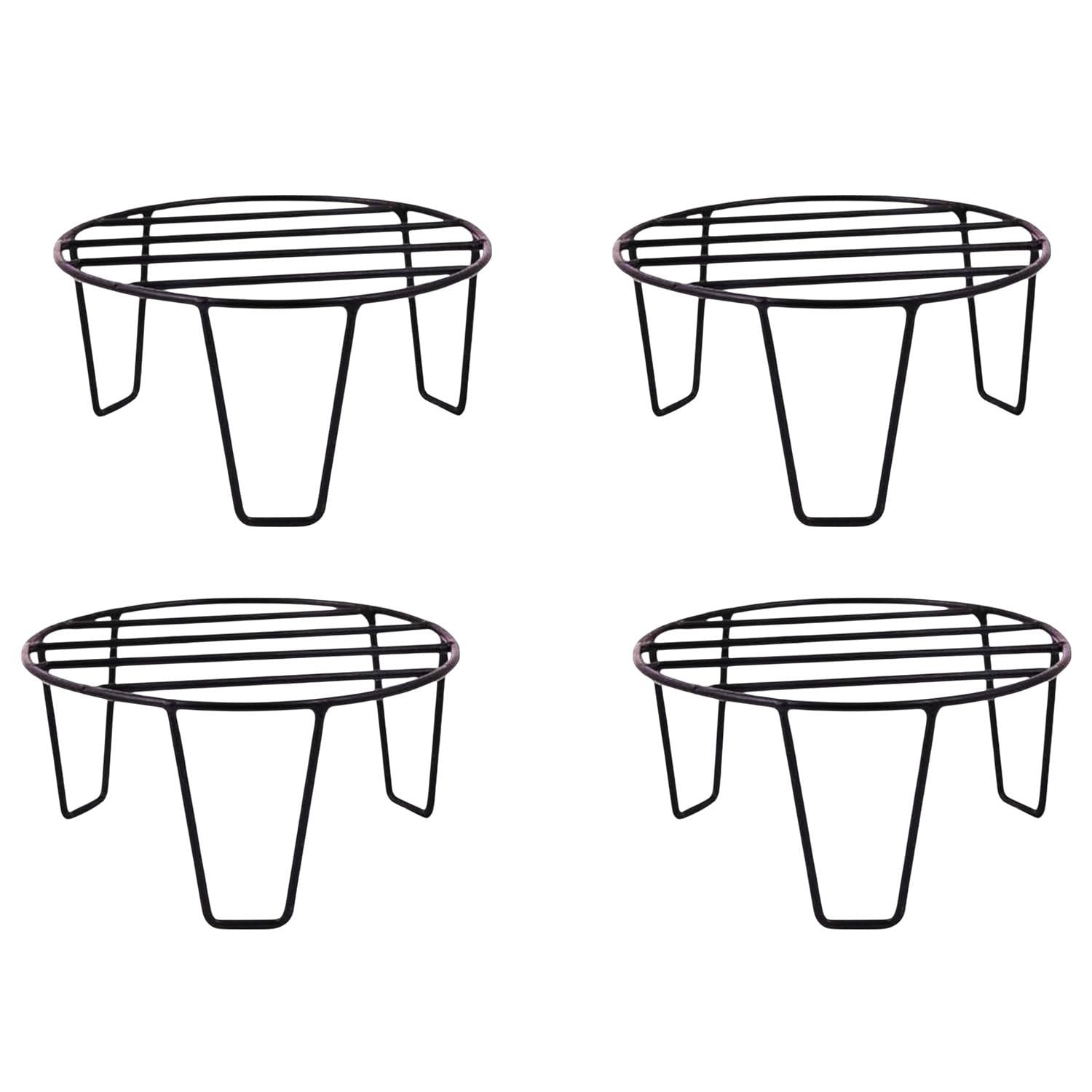 GoHooked black metal round plant stand with a slatted top and three legs, pack of 12