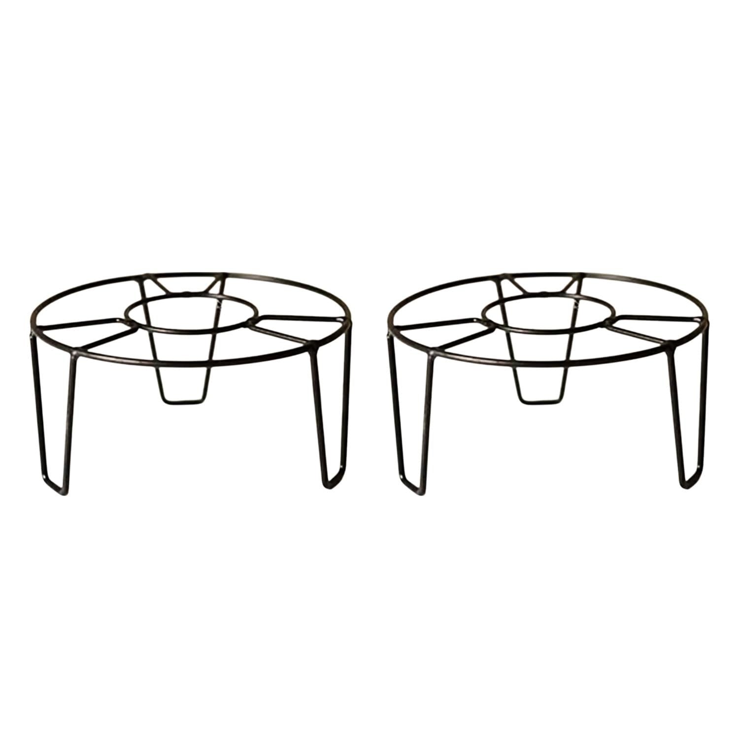 Go Hooked black metal round plant stands (pack of 2) for indoor or balcony use. Sturdy and rust-proof.