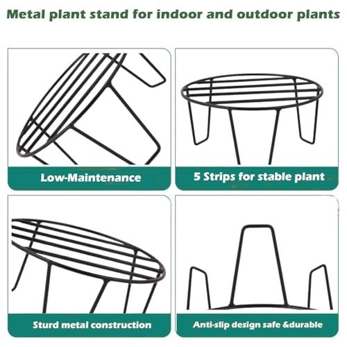 GoHooked black metal plant stand with 5 strips for stable plant support. Low-maintenance, rust-proof, and anti-slip design.