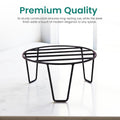 GoHooked black metal plant pot stand, 8-inch diameter, sturdy and rust-proof for indoor/outdoor use.