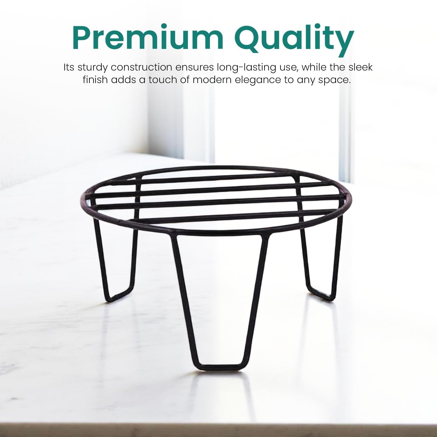 GoHooked black metal round plant pot stand with curved legs, 8-inch diameter, pack of 10