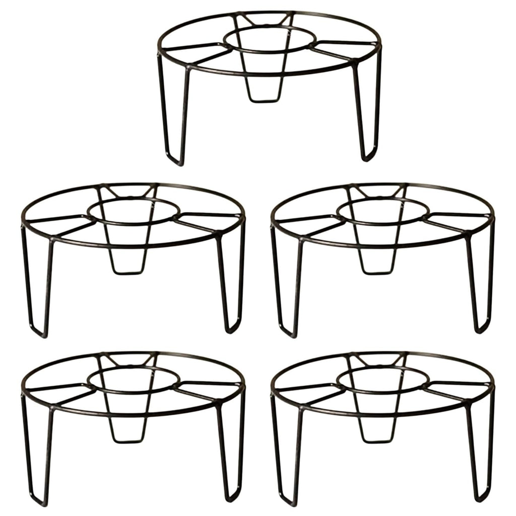 GoHooked black metal round plant stand, pack of 5. Sturdy, rust-proof, no assembly required.