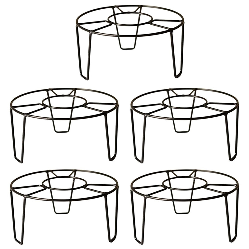 GoHooked black metal round plant stand, pack of 5. Sturdy, rust-proof, no assembly required.