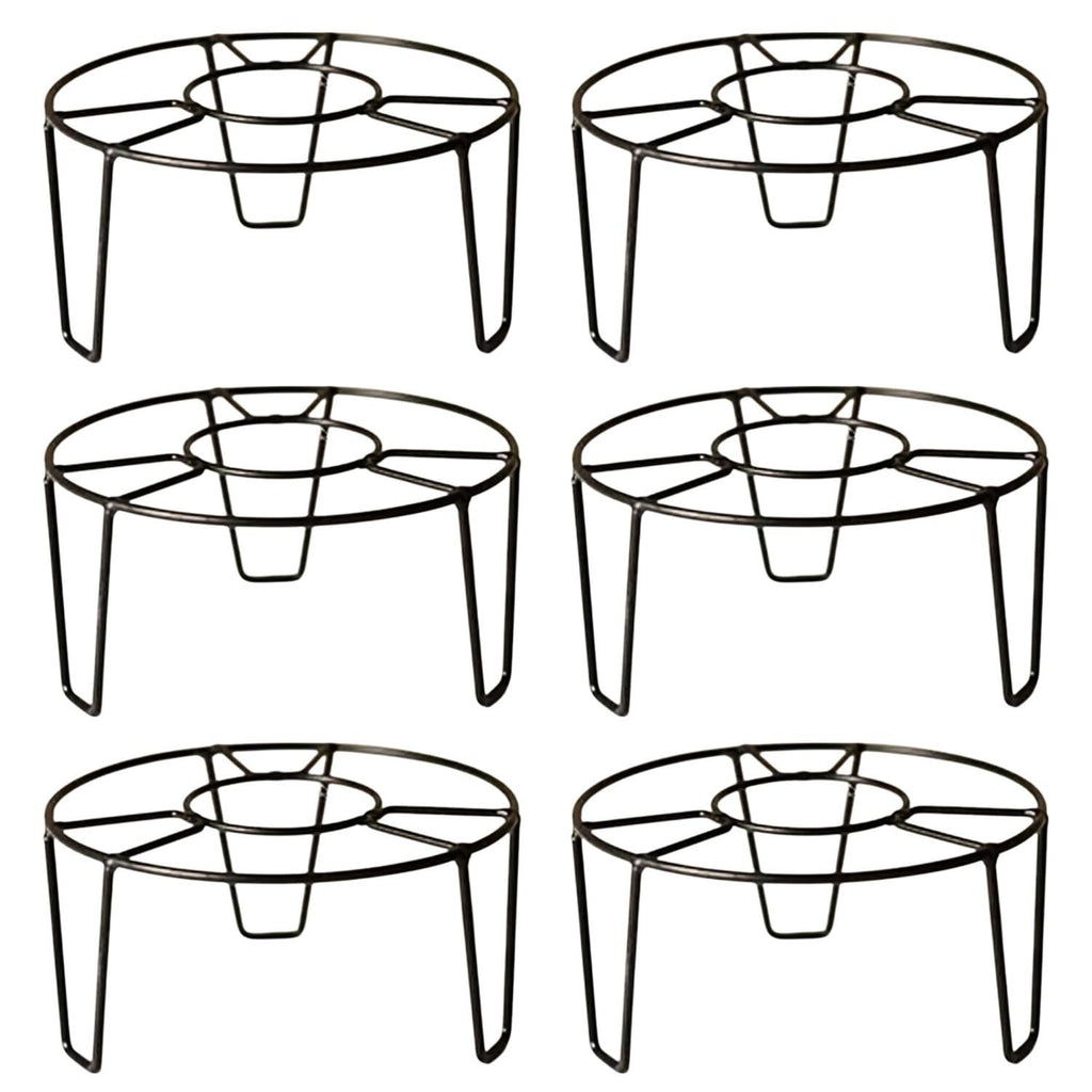 GoHooked pack of 6 black metal round plant stands with curved legs for indoor or outdoor use.